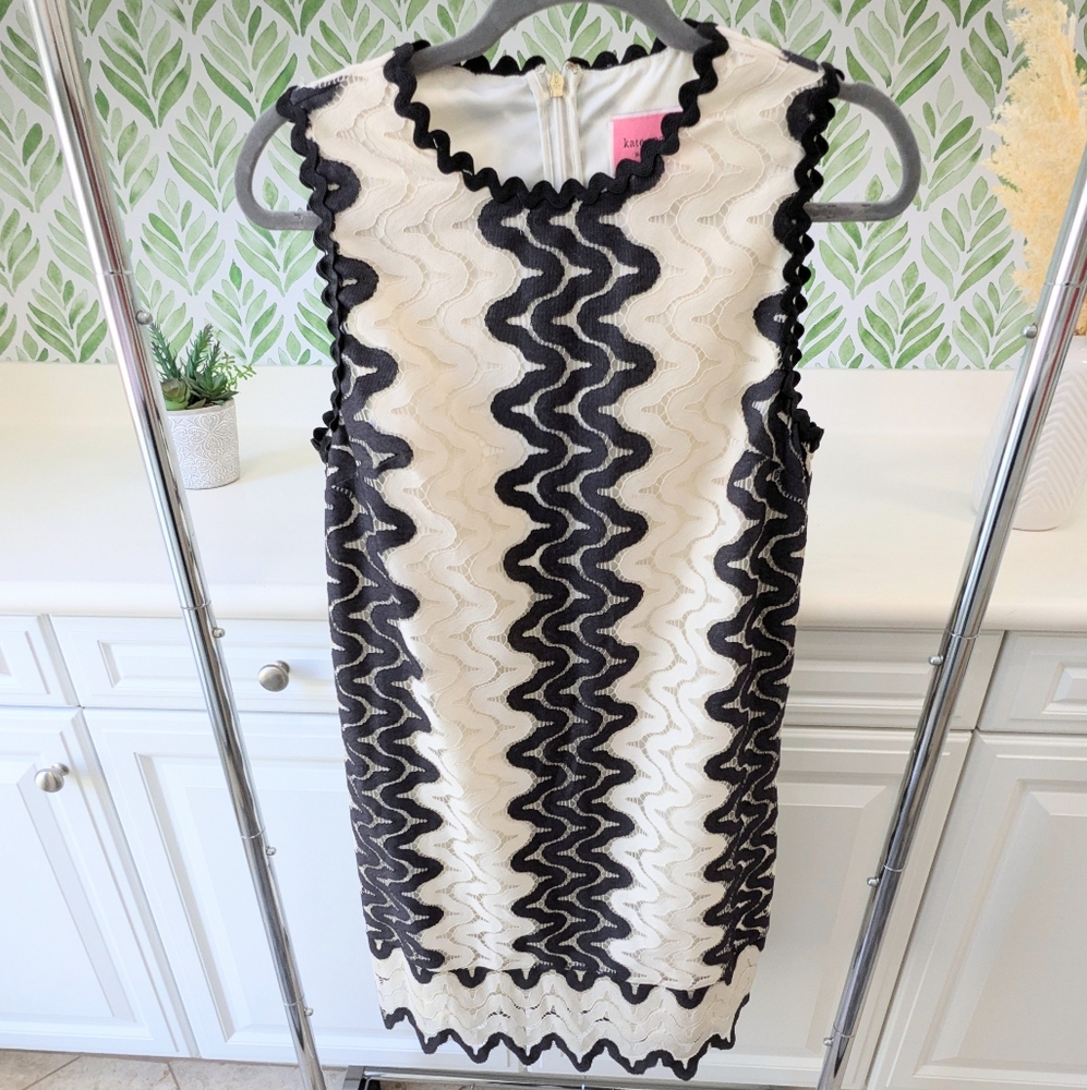 KATE SPADE RETRO Black and White WOVEN Mini Dress SIZE 8 - Picture 3 of 8